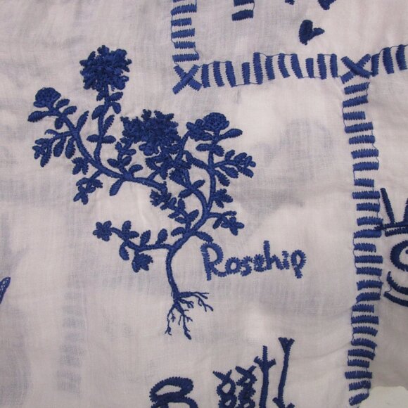 Embroidered Classic Shirt White Ramie Royal Blue - Picture 8 of 14